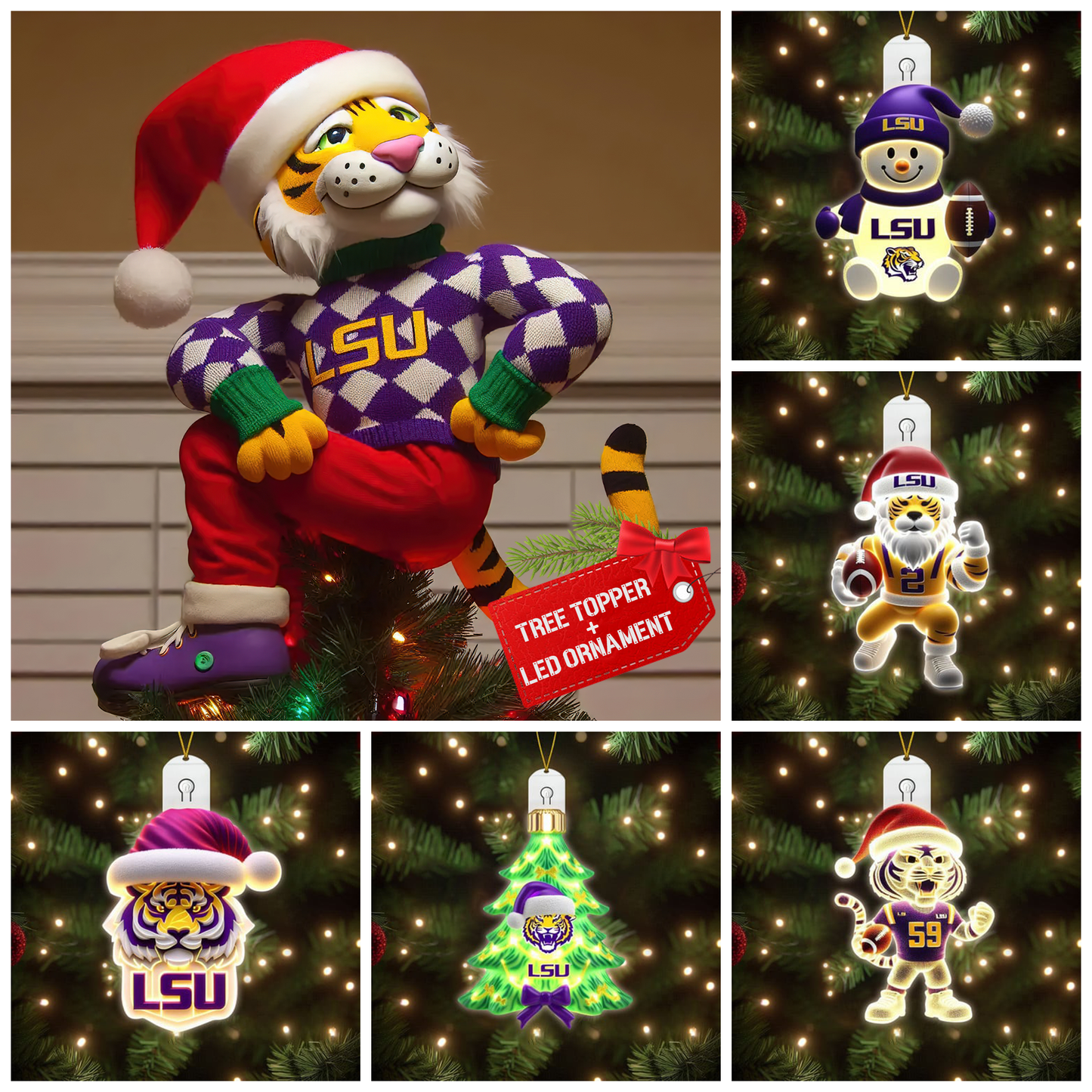 LSU 2025 Acrylic Christmas Tree Topper & Ornament Bundle - Exclusive Festive Fan Collectible Gift Set