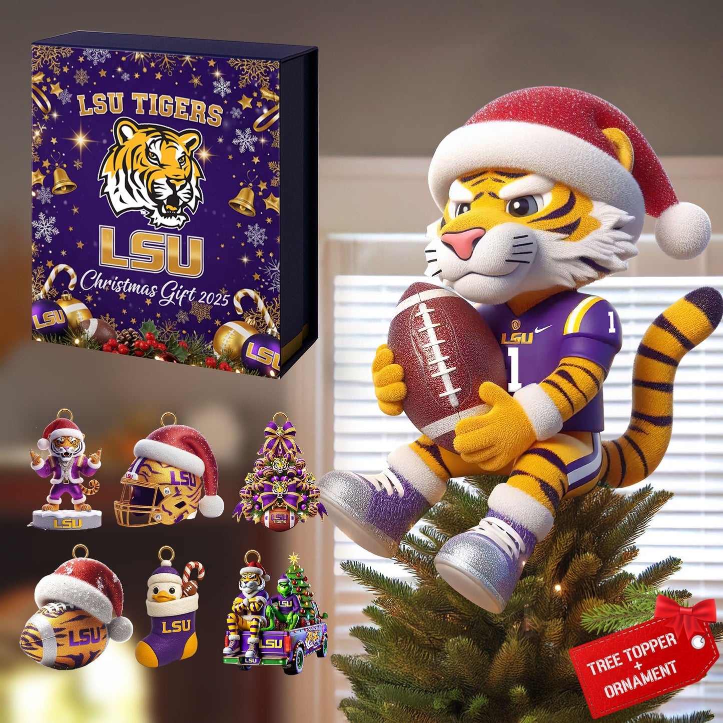 LSU 2025 Acrylic Christmas Tree Topper & Ornament Bundle - Exclusive Festive Fan Collectible Gift Set